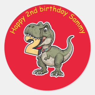 Trex bijt op het getal 2 ronde sticker