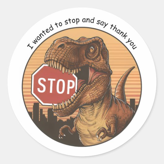 Trex bijten op stopteken ronde sticker (Voorkant)