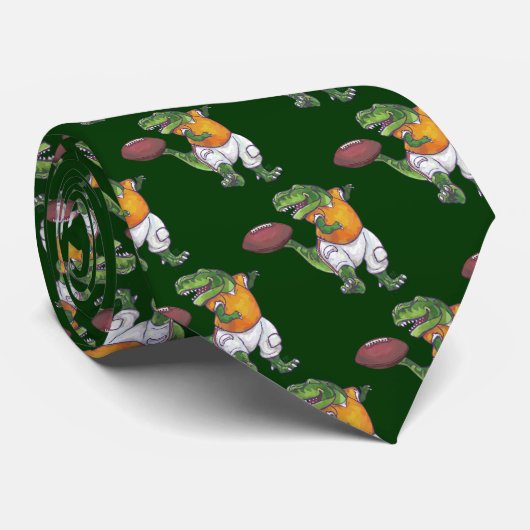 TRex Dino Football Player Pattern Green Stropdas (Opgerold)
