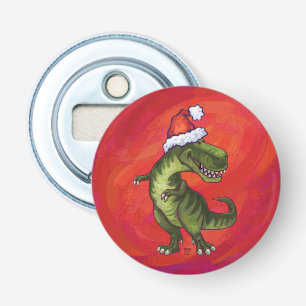 TRex Dino in Santa Hat op rood Button Flesopener