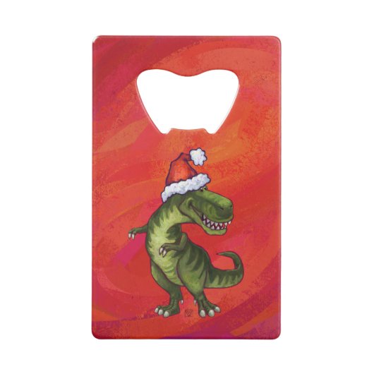 TRex Dino in Santa Hat op rood Creditkaart Flessenopener (Voorkant)