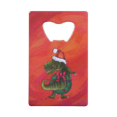 TRex Dino in Santa Hat op rood Creditkaart Flessenopener (Achterkant)