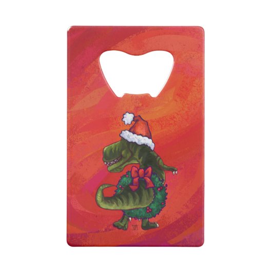 TRex Dino in Santa Hat op rood Creditkaart Flessenopener (Achterkant)
