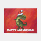 TRex Dino in Santa Hat op rood Deurmat (Voorkant)