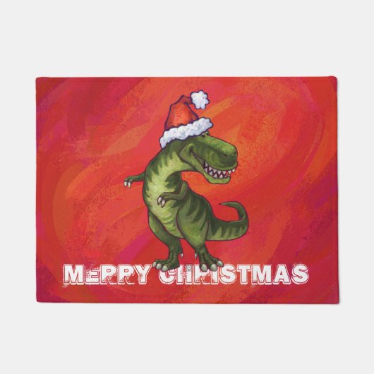 TRex Dino in Santa Hat op rood Deurmat (Voorkant)