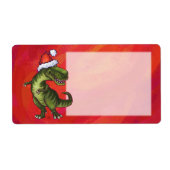 TRex Dino in Santa Hat op rood Etiket (Voorkant)
