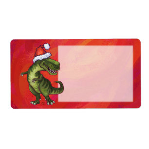 TRex Dino in Santa Hat op rood Etiket