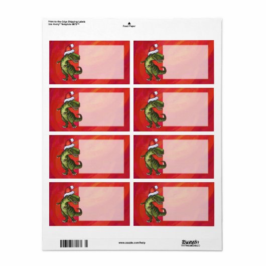 TRex Dino in Santa Hat op rood Etiket (Full Sheet)