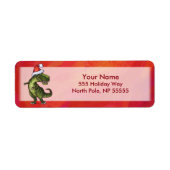 TRex Dino in Santa Hat op rood Etiket (Voorkant)