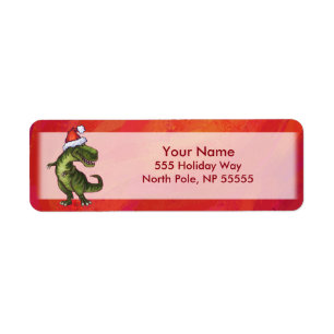 TRex Dino in Santa Hat op rood Etiket