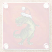TRex Dino in Santa Hat op rood Glazen Onderzetter (Achterkant)