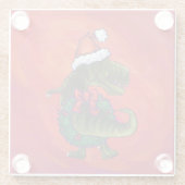 TRex Dino in Santa Hat op rood Glazen Onderzetter (Achterkant)