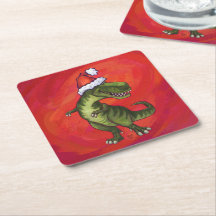 TRex Dino in Santa Hat op rood