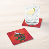 TRex Dino in Santa Hat op rood Kartonnen Onderzetters (Insitu)