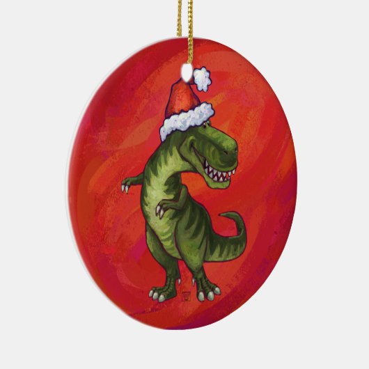 TRex Dino in Santa Hat op rood Keramisch Ornament (Rechts)