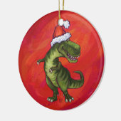 TRex Dino in Santa Hat op rood Keramisch Ornament (Links)