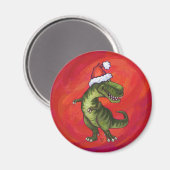 TRex Dino in Santa Hat op rood Magneet (Voorkant / Achterkant)