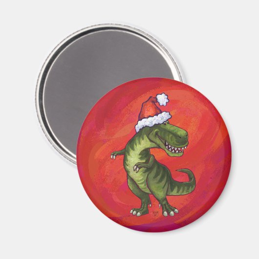 TRex Dino in Santa Hat op rood Magneet (Voorkant / Achterkant)