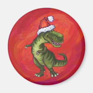 TRex Dino in Santa Hat op rood Magneet