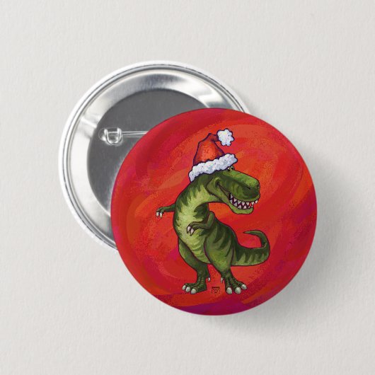 TRex Dino in Santa Hat op rood Ronde Button 5,7 Cm (Voorkant /achterkant)