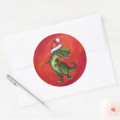 TRex Dino in Santa Hat op rood Ronde Sticker (Envelop)