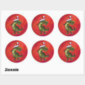 TRex Dino in Santa Hat op rood Ronde Sticker (Vel)