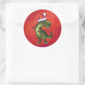 TRex Dino in Santa Hat op rood Ronde Sticker (Tas)