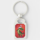TRex Dino in Santa Hat op rood Sleutelhanger (Voorkant)