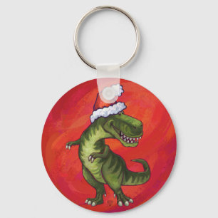TRex Dino in Santa Hat op rood Sleutelhanger