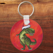 TRex Dino in Santa Hat op rood Sleutelhanger (Voorkant)