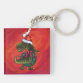 TRex Dino in Santa Hat op rood Sleutelhanger (Achterkant)