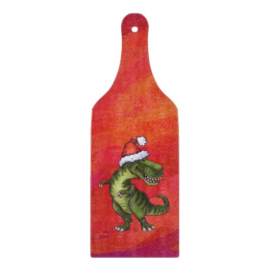 TRex Dino in Santa Hat op rood Snijplank (Voorkant)