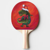 TRex Dino in Santa Hat op rood Tafeltennisbatje (Achterkant)