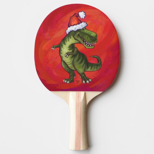 TRex Dino in Santa Hat op rood Tafeltennisbatje (Voorkant)