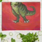 TRex Dino in Santa Hat op rood Theedoek (Gevouwen)