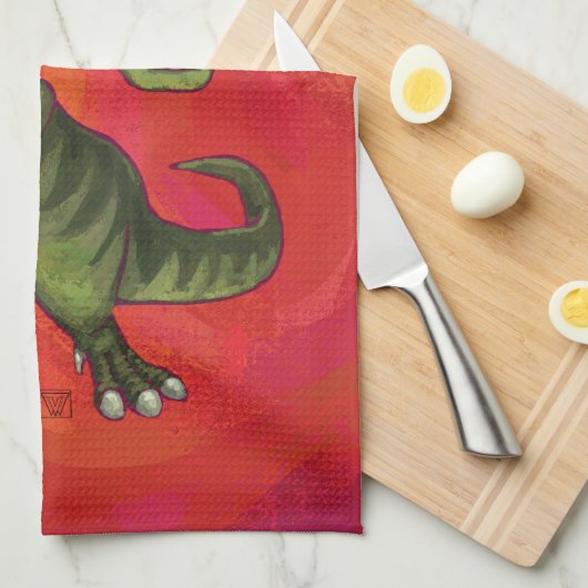 TRex Dino in Santa Hat op rood Theedoek (Quarter Fold)