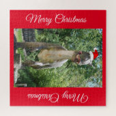 TREX Dino saur met Pet van de kerstman Legpuzzel (Horizontaal)