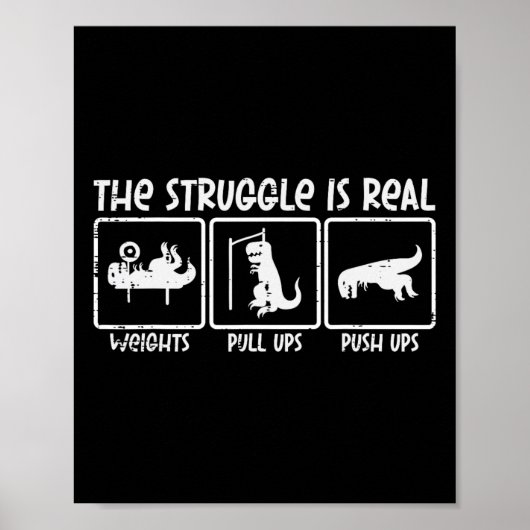 Trex Dino Struggle is echt gewichten Gym Workout M Poster (Voorkant)