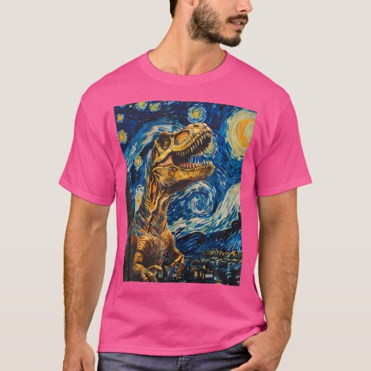 Trex Dinosaur Dino - Van Gogh Style - Sterrennacht T-shirt (Voorkant)