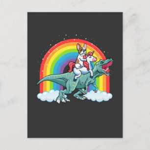 Trex Dinosaur Franse Bulldog Eenhoorn Regenboog Briefkaart