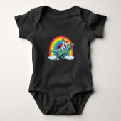 Trex Dinosaur French Bulldog Unicorn Rainbow Romper (Voorkant)