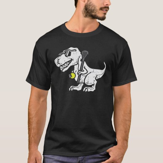 Trex Dinosaur Lacrosse Funny Lax Player Goalie Kin T-shirt (Voorkant)