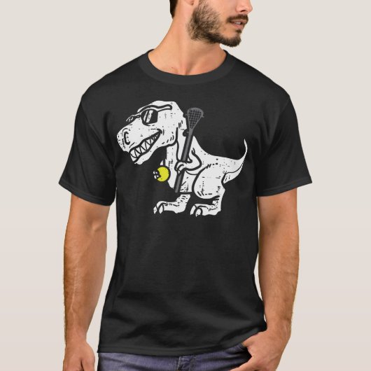 Trex Dinosaur Lacrosse Funny Lax Player Goalie Kin T-shirt (Voorkant)
