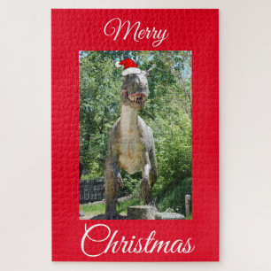 TREX Dinosaur met Pet van de kerstman Legpuzzel