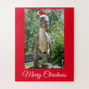 Trex Dinosaur met pet van de kerstman Legpuzzel