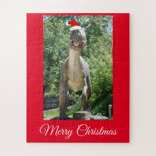 Trex Dinosaur met pet van de kerstman Legpuzzel (Verticaal)