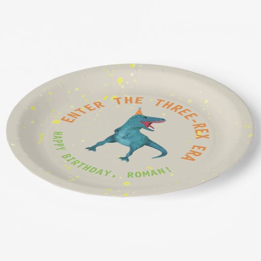 Trex Dinosaur Verjaardagsfeest Borden Papieren Bordje (Gekanteld)