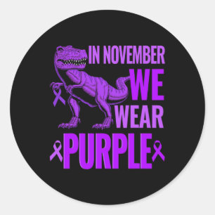 Trex dinosaurus In november dragen we paars Epilep Ronde Sticker