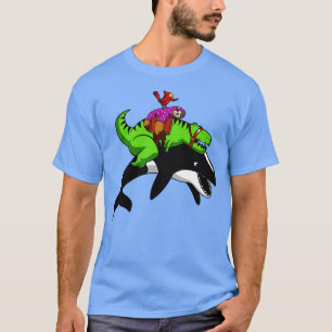 TRex Dinosaurus Luiaard Rijden Orka Whale T-shirt