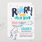 TREX Dinosaurus Verjaardag Uitnodiging Roar Wild D (Voorkant / Achterkant)